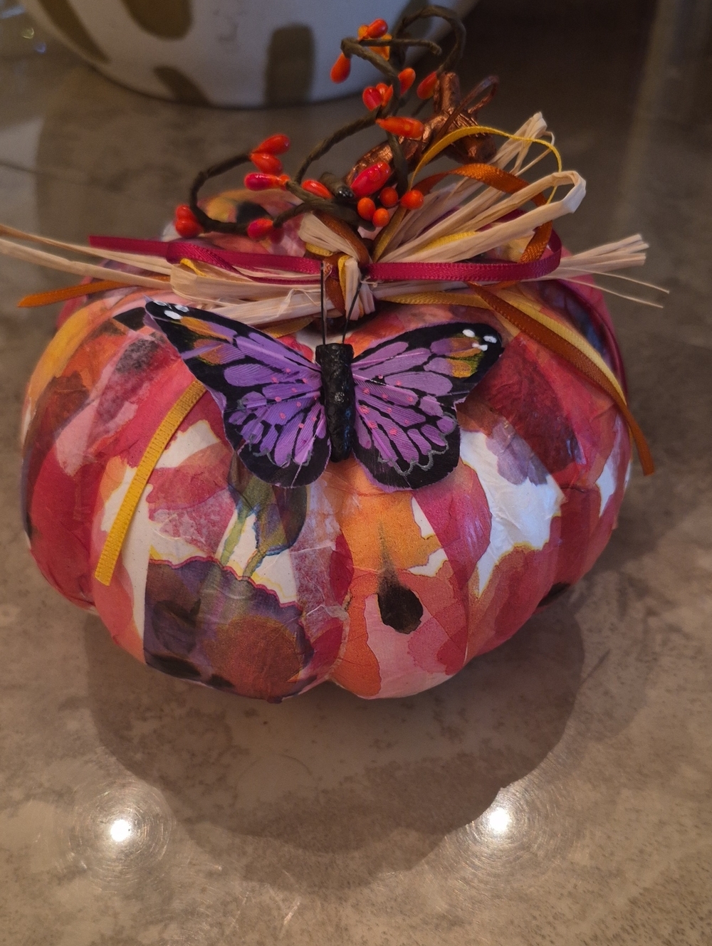 Pumpkin with Purple Butterfly Accent